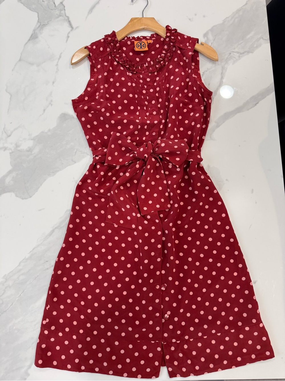 Tory Burch Polka Dot Bow-Tie Waist Dress - Red